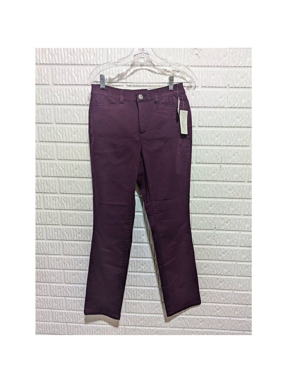 Christopher & Banks Women's Burgundy High-Rise Relaxed Fit Straight Stretch Jean